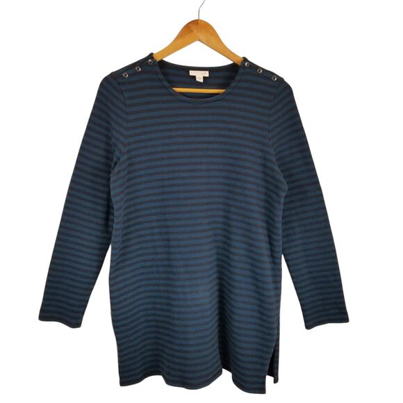 J. Jill Tops - J. Jill Women's Long Sleeve Striped Tunic Knit Top Blue Black Cotton Size Medium